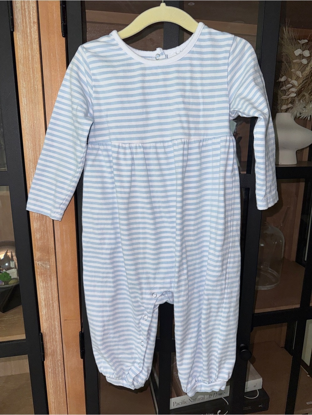 Stitchy Fish coverall romper striped light blue white baby toddler boy cotton